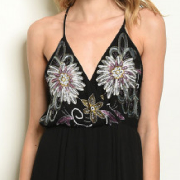 BLACK SEQUIN AND EMBROIDERED MAXI DRESS - Picture 2 of 2